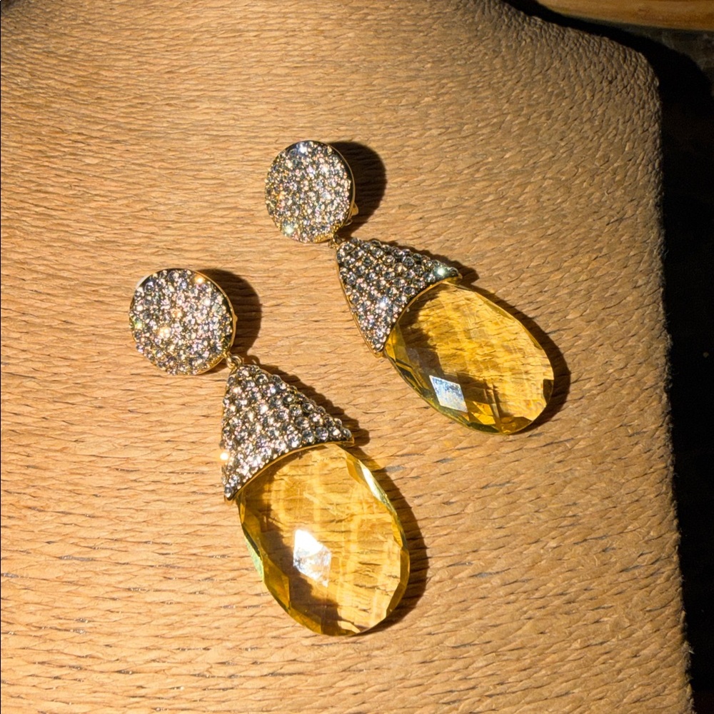 Magnificent large citrine faceted teardrop with pave crystal clip Earrings